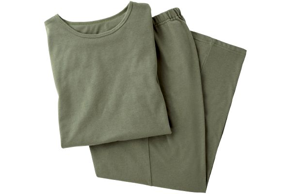 綿混５分袖Ｔ＆７分丈パンツルームセット Ｍ〜Ｌオリーブ