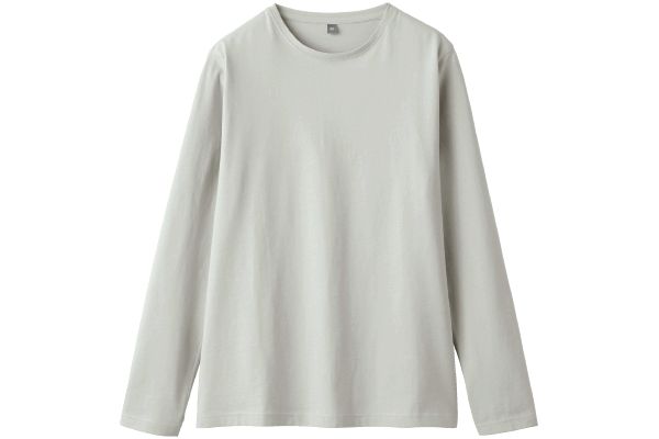 インド綿長袖Ｔシャツ Ｍライトグレー