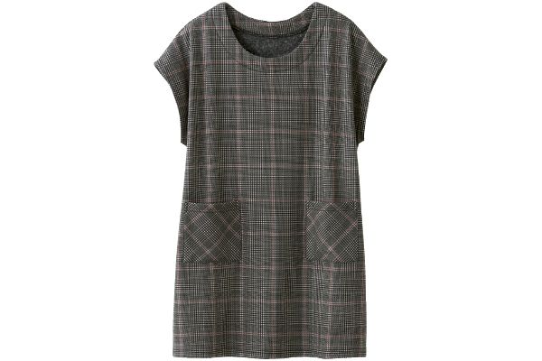 裏シャギーあったかフレンチ袖チュニック Ｍ〜Ｌグレンチェック