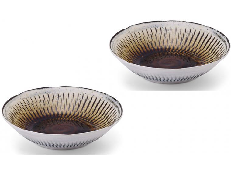 【ネット限定】美濃焼　かんな彫り風浅鉢（2個組）