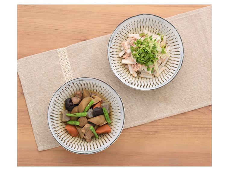 【ネット限定】美濃焼　かんな彫り風浅鉢（2個組）