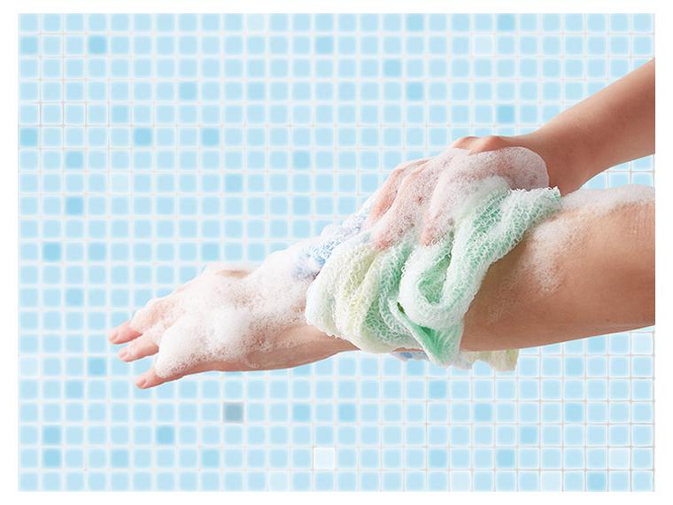 【ネット限定】国産泡立つメッシュのボディタオル　ブルーグラデ