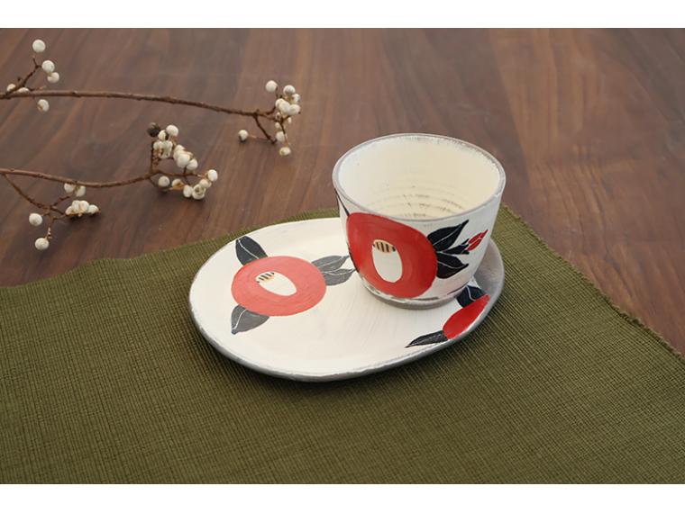 【ネット限定】信楽焼　陶房あうん　手づくり碗皿　椿