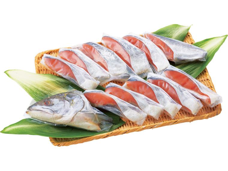 自宅　北海道枝幸産低温熟成新巻鮭半身（切身個包装） 1.1kg