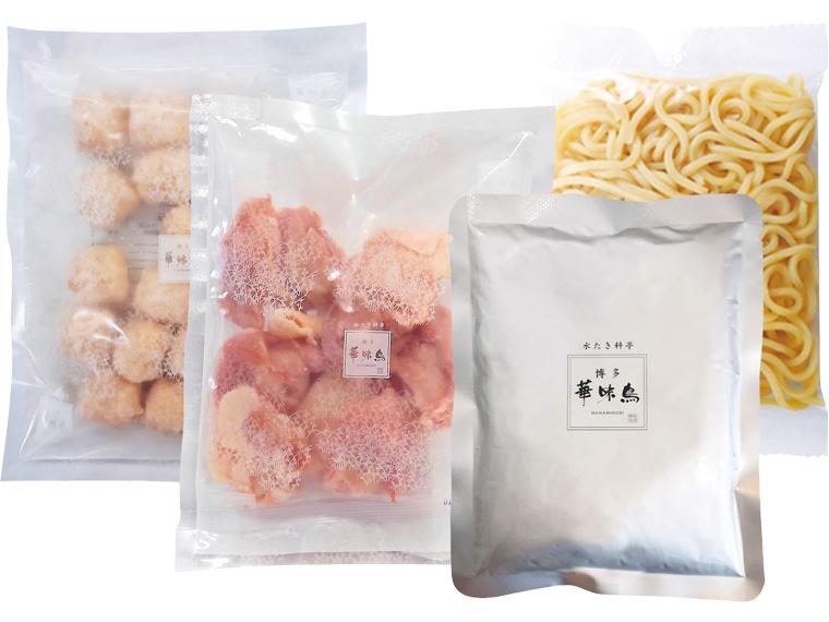 博多華味鳥　水たきセット 750g(鍋用スープ・ミートボール・鶏もも肉切り身各200g、ゆでちゃんぽん麺150g)