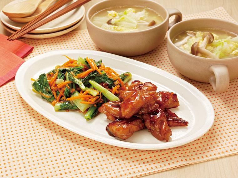 おかずキット　産直鶏肉の照り焼き（つけ合わせ・スープ付） 2人前