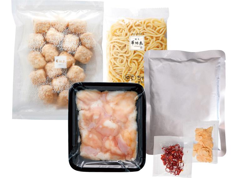 博多華味鳥　もつ鍋セット 756g(鍋用スープ・牛小腸・ミートボール各200g、ちゃんぽん麺150g、にんにく5g、唐辛子1g)