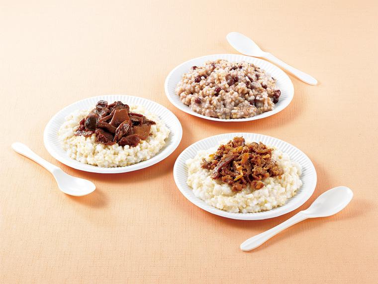 非常食セット 玄米がゆ440g(220g×2)、玄米小豆がゆ235g、きのこの佃煮50g、甘辛豚肉50g