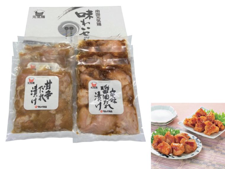 自宅 南国元気鶏味わいセット 辛味醤油だれ漬け200g×3、甘辛だれ漬け200g×3