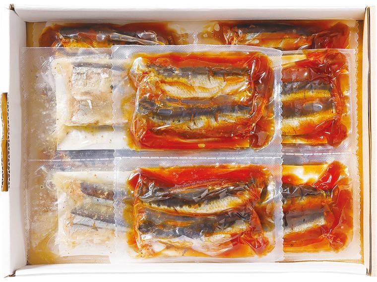 自宅　骨までやわらか煮魚セット 4種750ｇ（いわし生姜煮75g×4、いわし梅紫蘇煮75g×2、さんまの煮付け75g×2、さんまみぞれ煮75g×2）