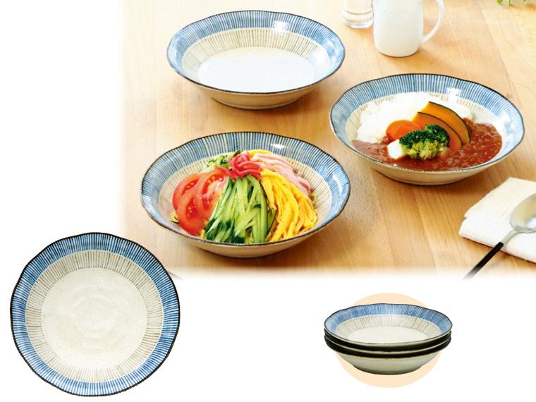 美濃焼 青十草盛皿  3枚組 