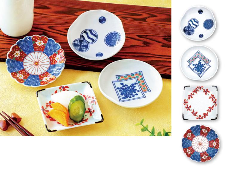 波佐見焼 染錦型変わり小皿  4柄組 