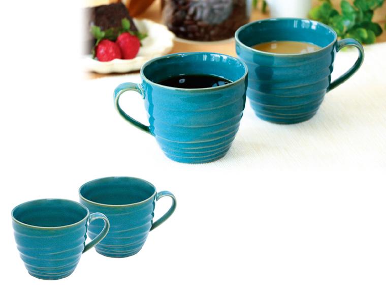 ターコイズブルーコーヒーカップ 2個組