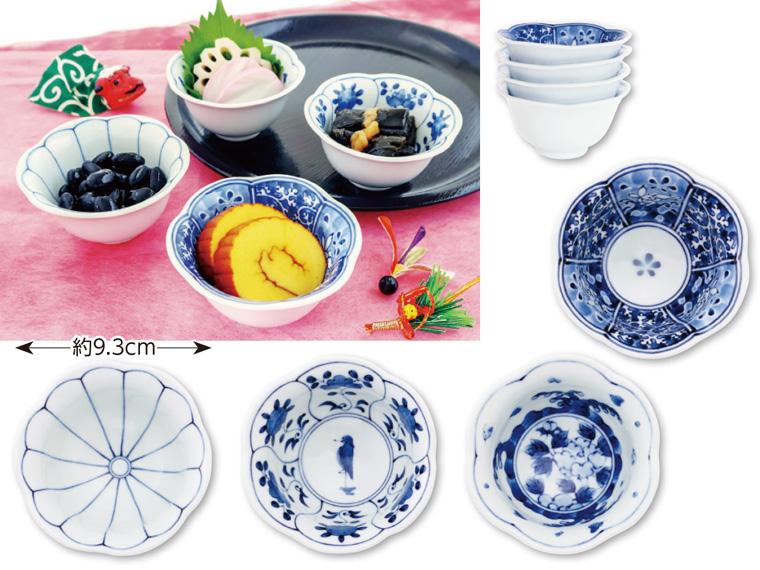 有田焼  藍文様花型小付鉢  4柄組 