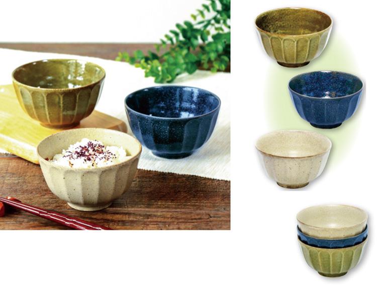 美濃焼 しのぎ茶碗  3色組 