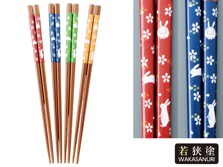 若狭塗  食洗機対応山花うさぎ塗箸  4色組 