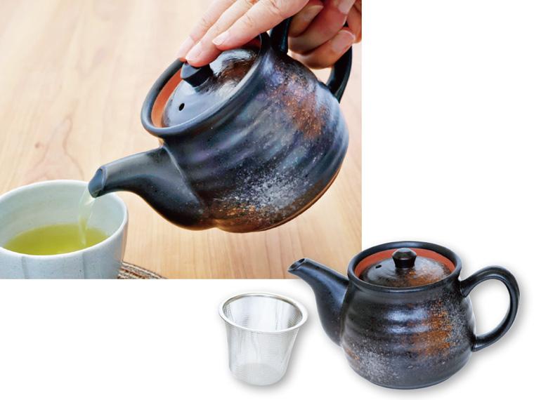 美濃焼 黒茶吹ぽってりポット カゴ網付 