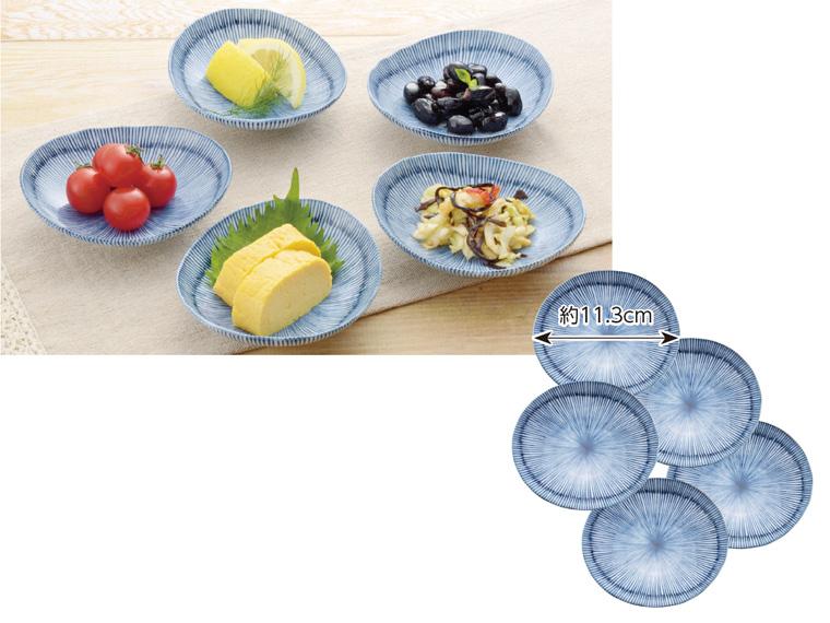 美濃焼 細十草楕円深小皿  5枚組 